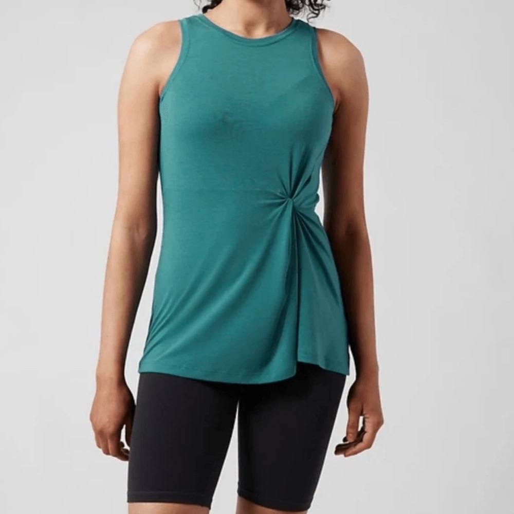 Athleta Radiate Tank Blue Twist Side‎ Sleeveless Workout Athletic Top XL Casual